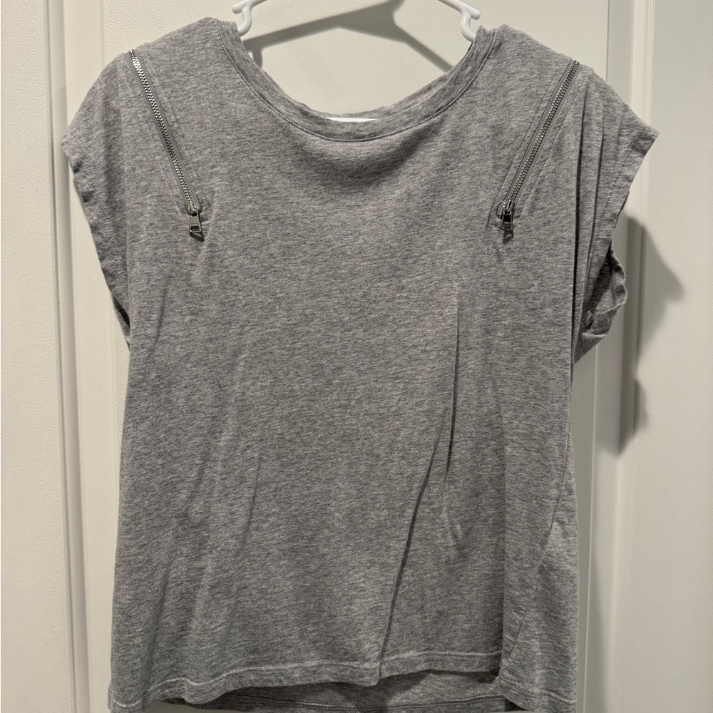 DKNY Heather Gray Short Sleeve Top with Zipper Details
